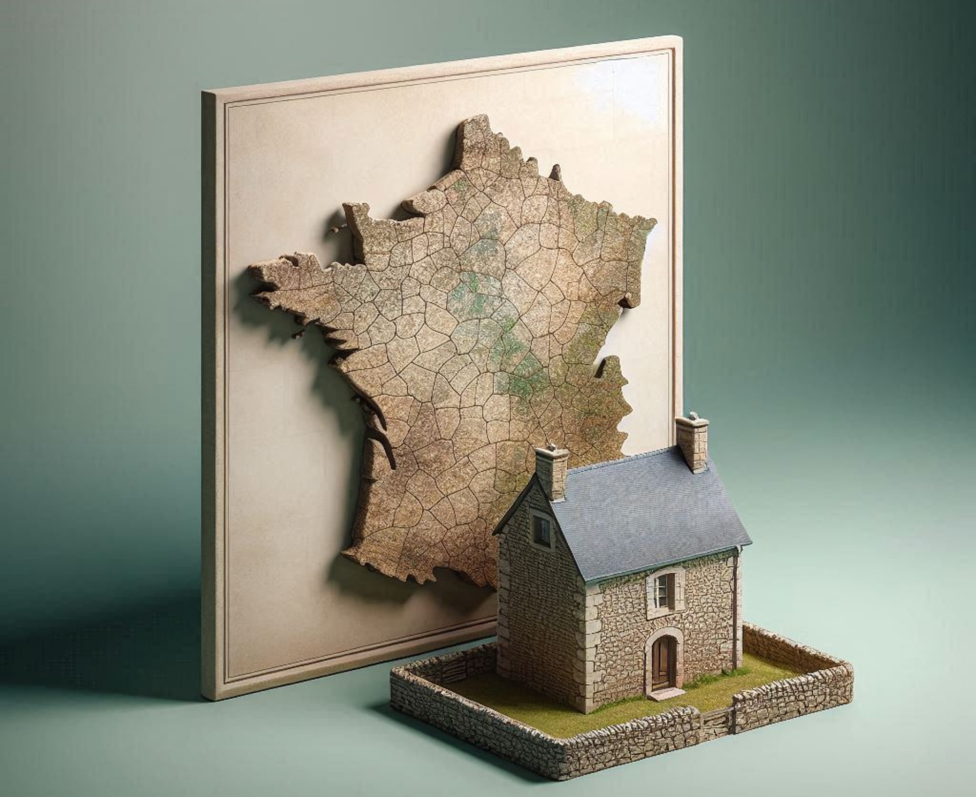 Une carte de la France derrière une maison